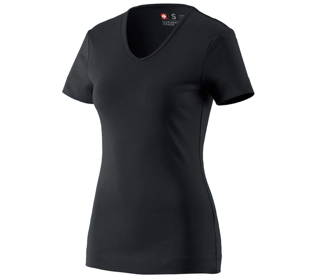 Primary image e.s. T-shirt cotton V-Neck, ladies' black