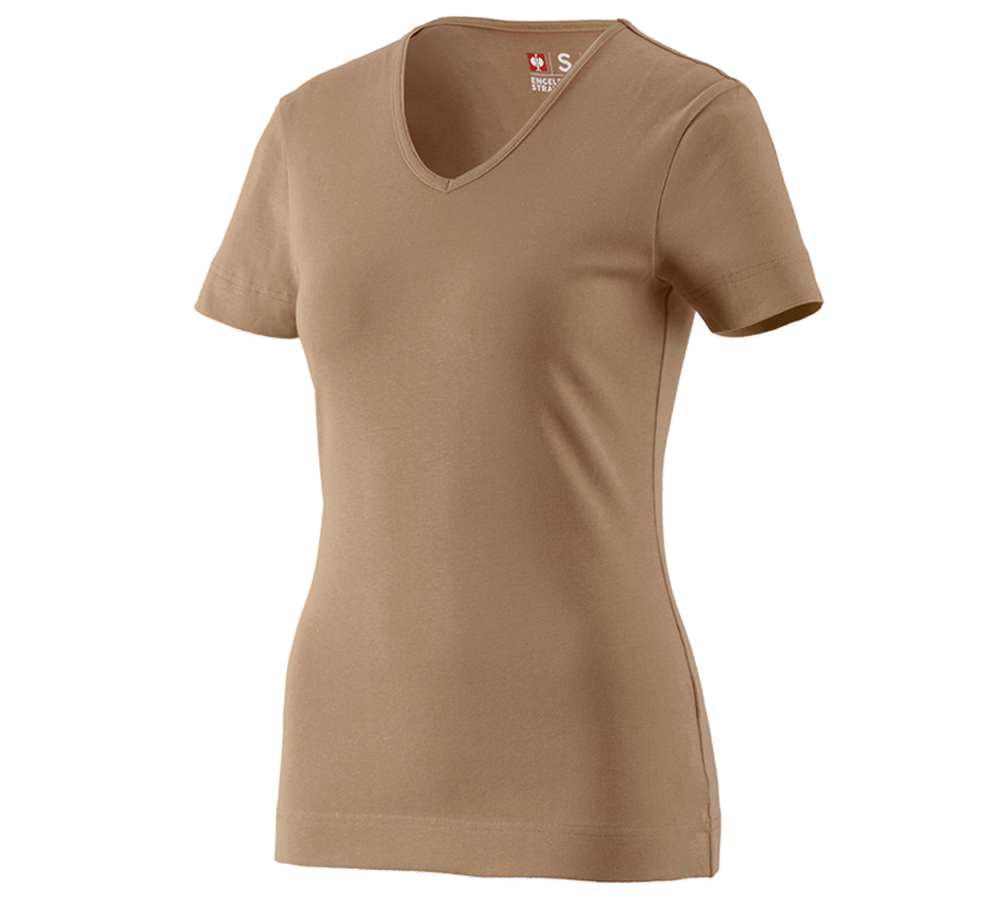 Primary image e.s. T-shirt cotton V-Neck, ladies' khaki