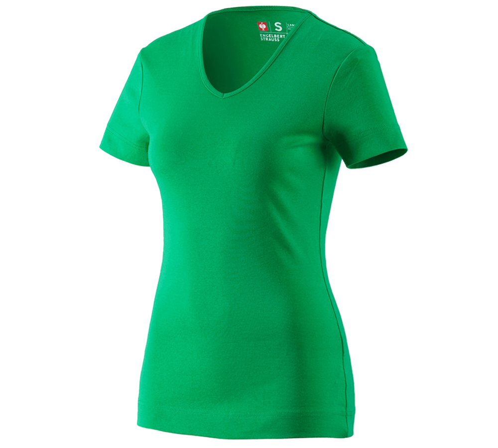 Primary image e.s. T-shirt cotton V-Neck, ladies' grassgreen