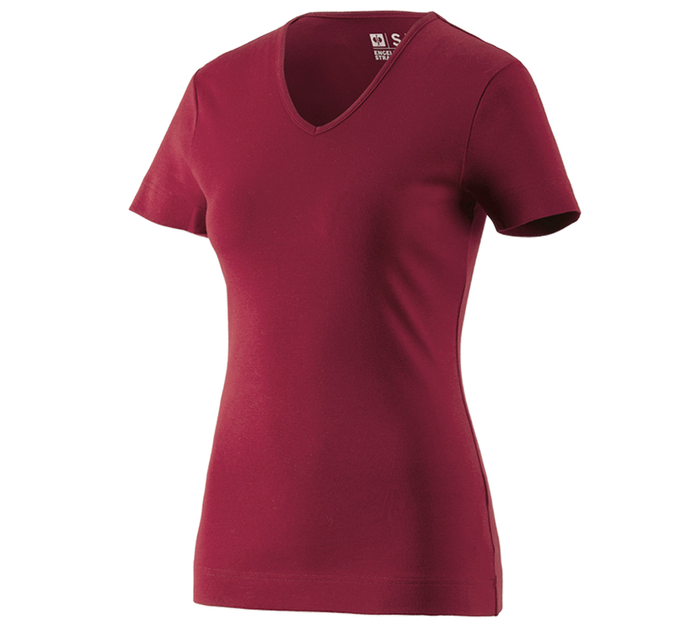 Primary image e.s. T-shirt cotton V-Neck, ladies' bordeaux