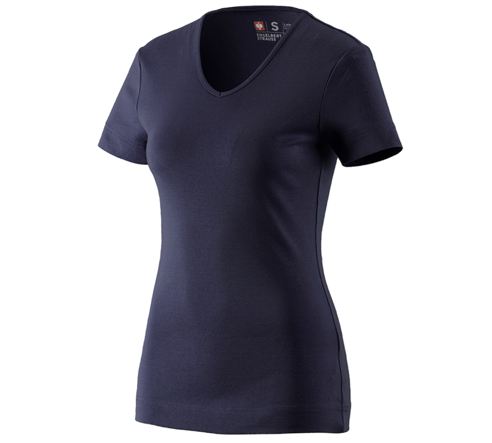 Primary image e.s. T-shirt cotton V-Neck, ladies' navy