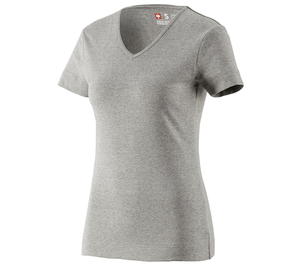 Primary image e.s. T-shirt cotton V-Neck, ladies' grey melange