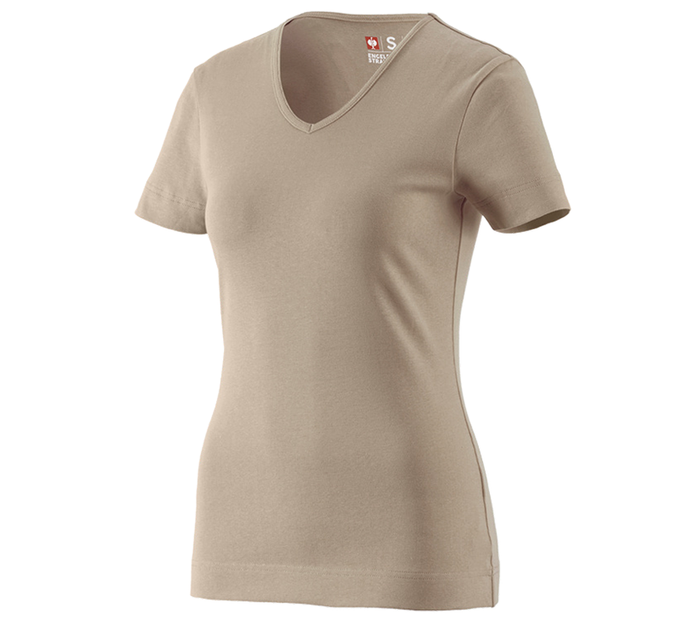 Primary image e.s. T-shirt cotton V-Neck, ladies' clay