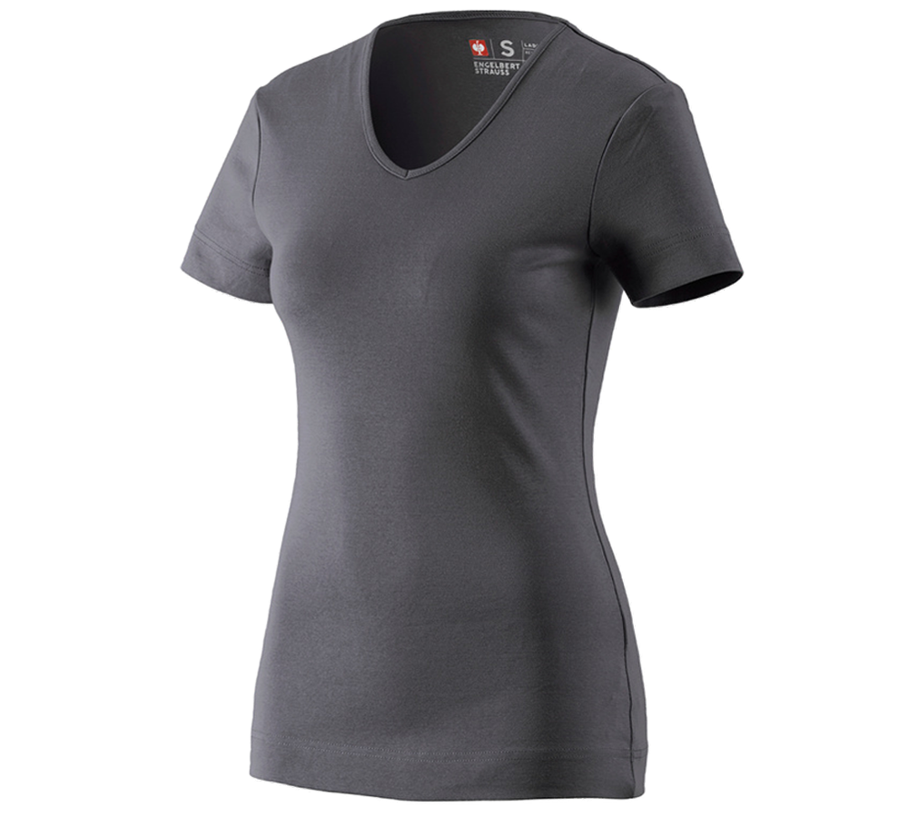 Primary image e.s. T-shirt cotton V-Neck, ladies' anthracite