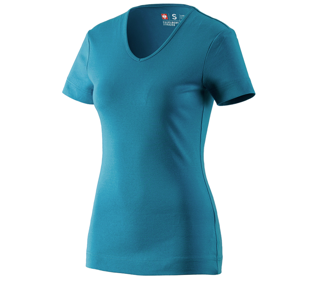 Primary image e.s. T-shirt cotton V-Neck, ladies' petrol