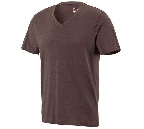 Primary image e.s. T-shirt cotton slub V-Neck chestnut