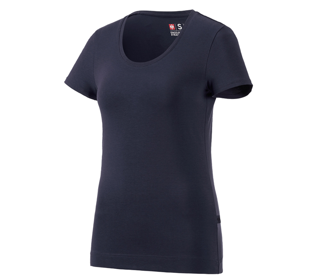 Primary image e.s. T-shirt cotton stretch, ladies' navy