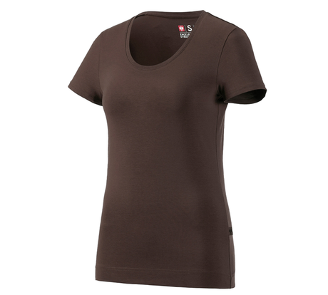 Primary image e.s. T-shirt cotton stretch, ladies' chestnut
