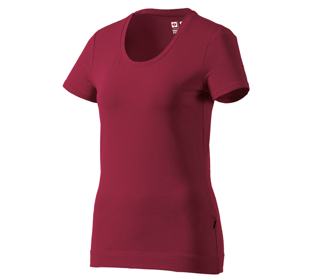 Primary image e.s. T-shirt cotton stretch, ladies' bordeaux