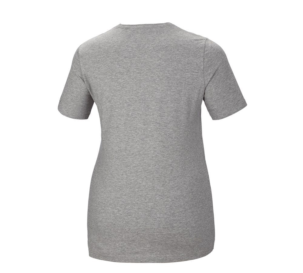 Secondary image e.s. T-shirt cotton stretch, ladies', plus fit grey melange