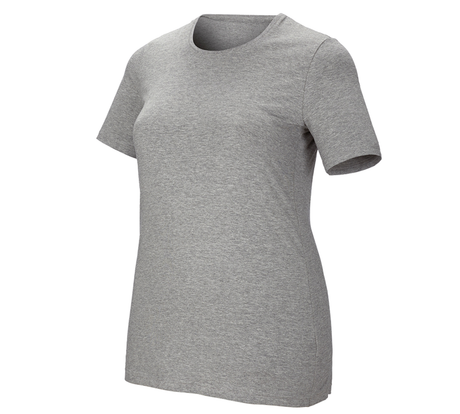 Primary image e.s. T-shirt cotton stretch, ladies', plus fit grey melange