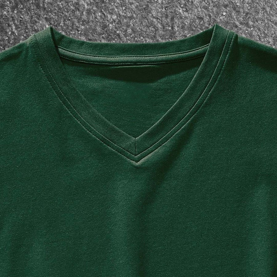 Detailed image e.s. T-shirt cotton stretch V-Neck green