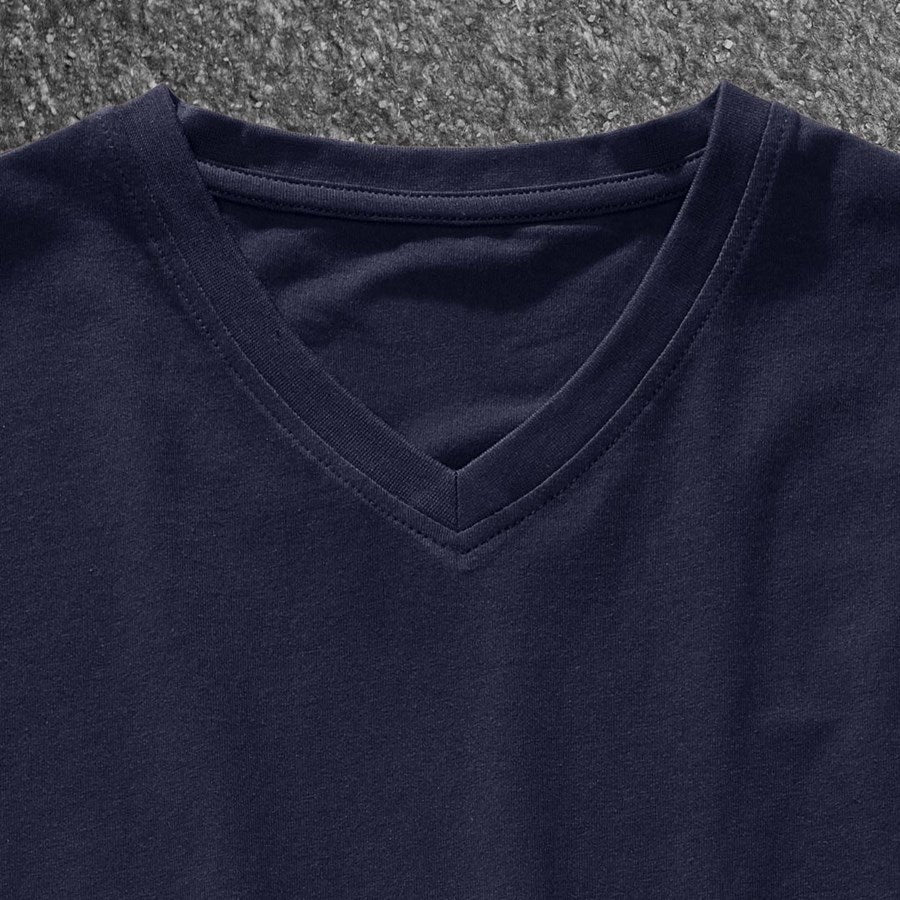 Detailed image e.s. T-shirt cotton stretch V-Neck navy