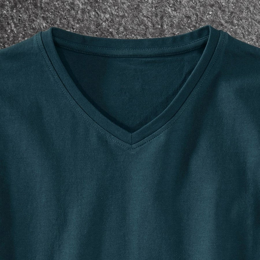 Detailed image e.s. T-shirt cotton stretch V-Neck seablue
