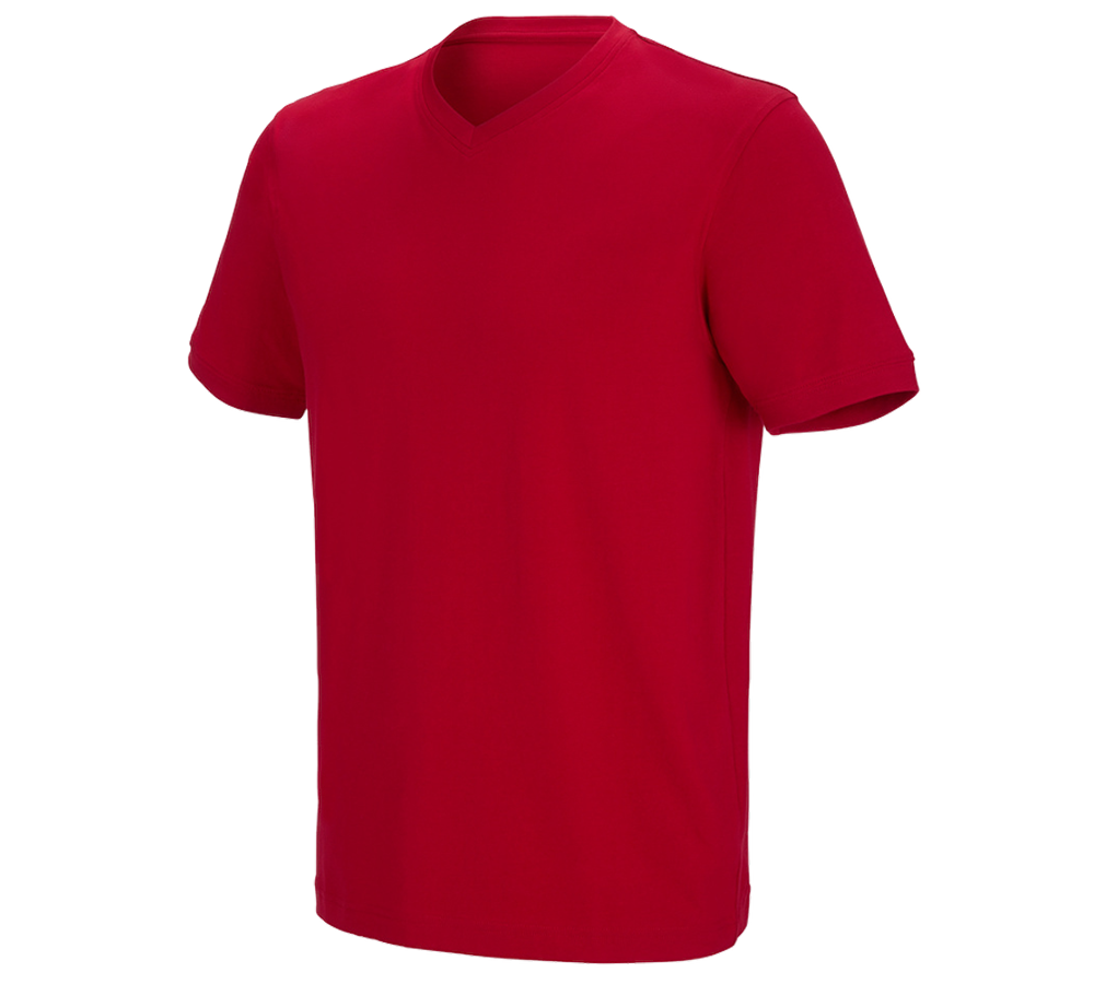 Primary image e.s. T-shirt cotton stretch V-Neck fiery red