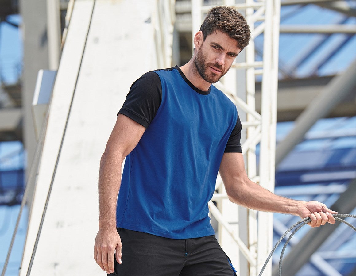 Main action image e.s. T-shirt cotton stretch bicolor gentianblue/graphite
