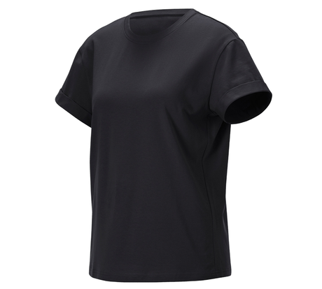 Primary image e.s. T-shirt cotton stretch rolled sleeve, ladies black