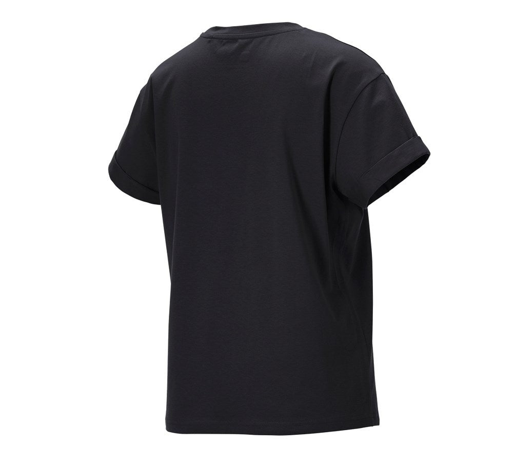 Secondary image e.s. T-shirt cotton stretch rolled sleeve, ladies black