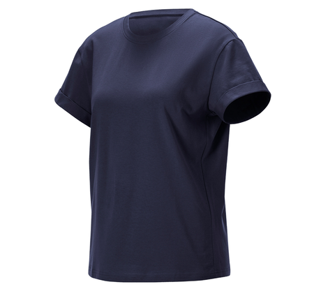 Primary image e.s. T-shirt cotton stretch rolled sleeve, ladies navy