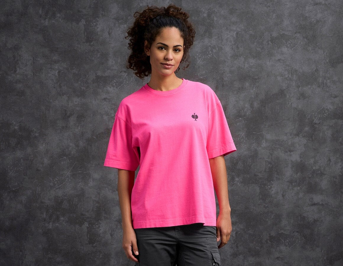 Main action image e.s. T-shirt neon, ladies' neonpink vintage